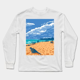 Waimea Bay Beach in Pupukea Marine Life Conservation District North Shore Oahu Hawaii USA WPA Art Deco Poster Long Sleeve T-Shirt